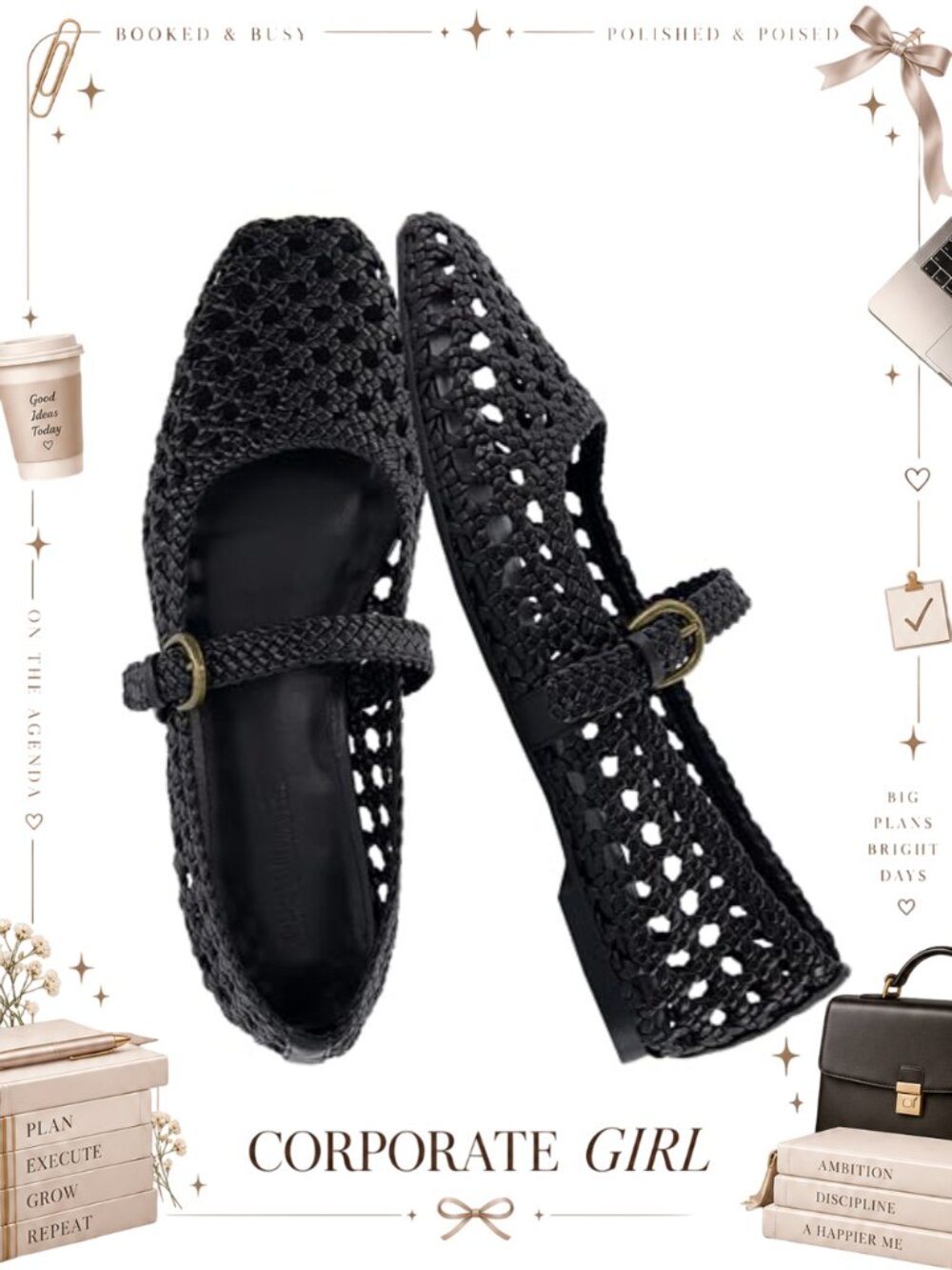 Hand Woven Vegan Leather Mary Jane Flats Memory Foam